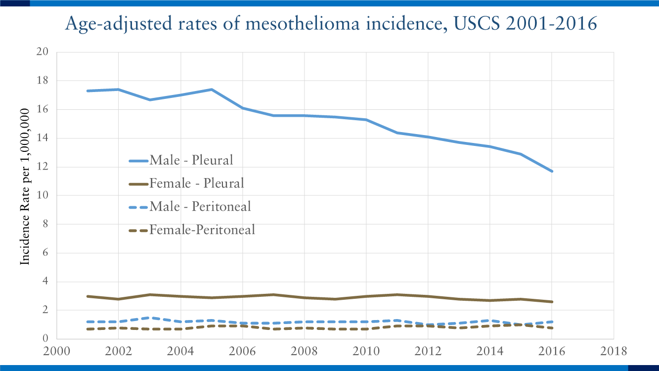 Age-adjusted rates of mesothelioma incidence, USCS 2001-2016